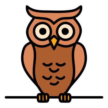 Baykuş düz simgesi beyaz arkaplanda izole edildi. Kuş vektör illüstrasyonu.