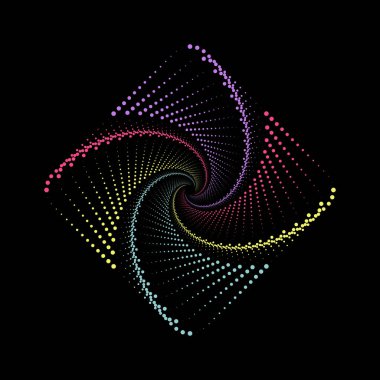 Siyah arkaplan üzerinde renkli noktalı spiral girdap tasarımı