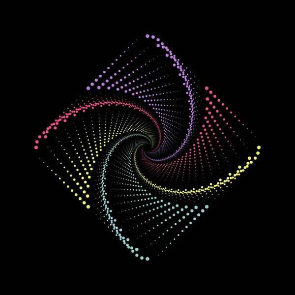 Siyah arkaplan üzerinde renkli noktalı spiral girdap tasarımı
