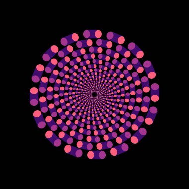 Hipnotik pembe ve mor noktalı girdap siyah arka planda optik illüzyon