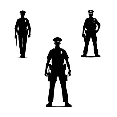 Beyaz arkaplan vektör illüstrasyonunda polis memurları siluetleri.