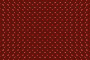 Koyu kırmızı geometrik desen, küçük çizgili kareler ve daireler.