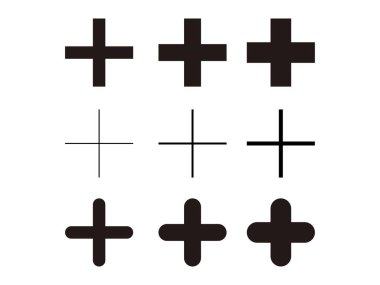 Artı simge simgesi seti, vektör, çapraz sembol, ekleme, şeffaf arkaplan üzerinde izole