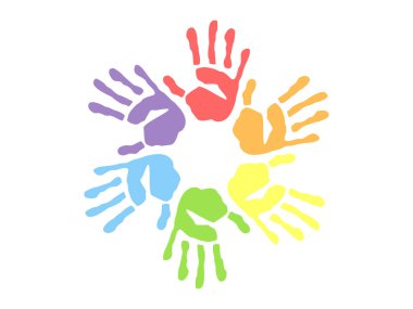 Eller daire sembolü, el izi renkli simge vektörü, illüstrasyon, şeffaf arkaplanda izole edilmiş