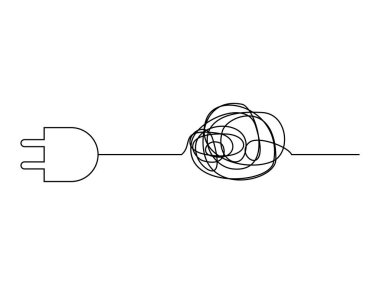 Karışık kabloların sürekli çizimi elektrik prizleri, vektör illüstrasyonu, şeffaf arka planda izole edilmiş.