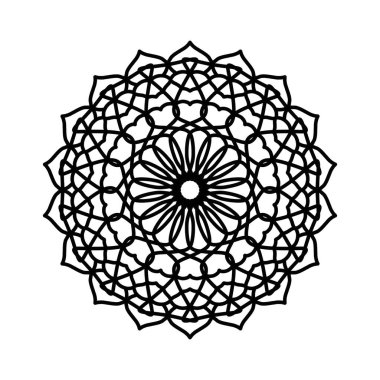 A detailed black mandala featuring concentric circles and interwoven lines, ideal for mindfulness, decorative art, branding, tattoo inspiration, and serene design projects.