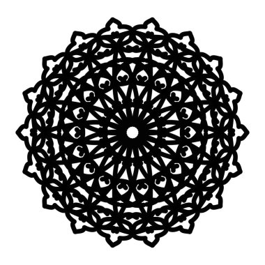 Bold black mandala with concentric circles, interlaced loops, and geometric symmetry. Perfect for decorative art, crafts, meditation spaces, and design projects promoting balance and calm.