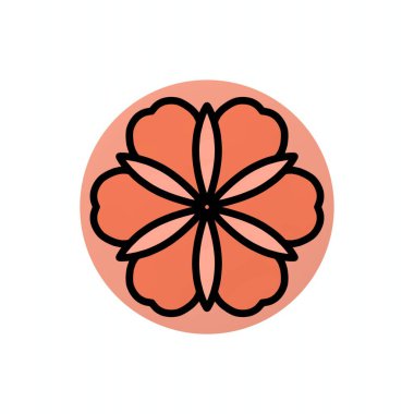 Mercan renginde altı taç yaprağı ve kalın çizgileri olan minimalist çiçek vektör tasarımı, logo, desen veya dekoratif element için uygundur..