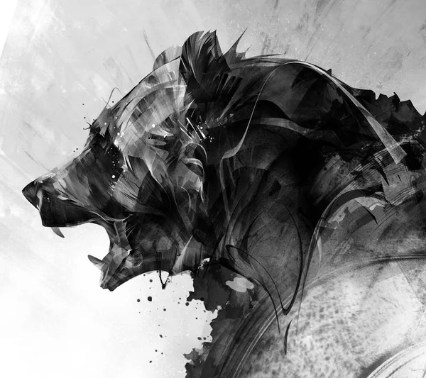 Painted portrait of a beast bear in monochrome — Stock Photo, Image