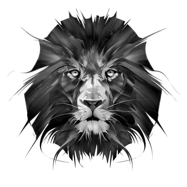 Retrato pintado de leão rosto no fundo branco — Fotografia de Stock