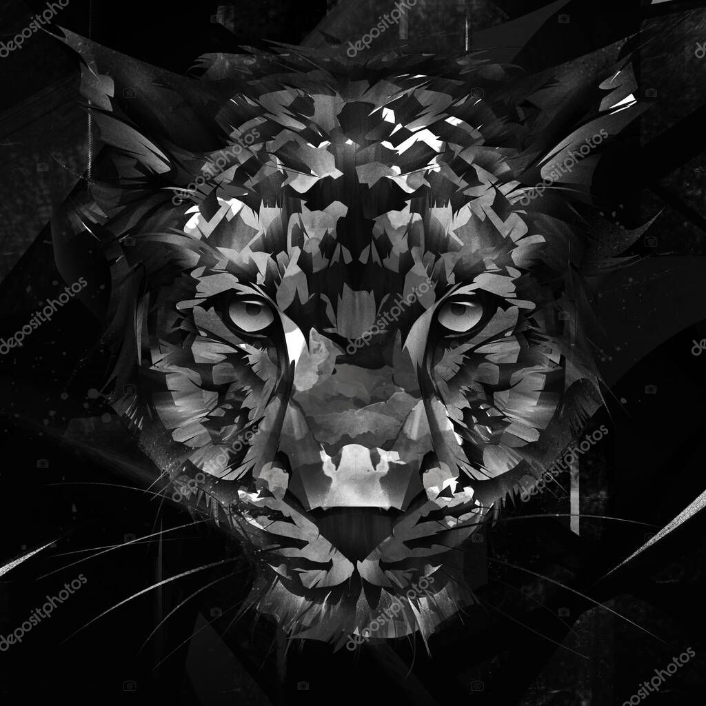 Art portrait of leopard muzzle on dark background