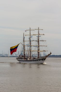 Antwerp limanından gelen uzun gemiler ve botlar Antwerp 2016 etkinliği sırasında Batı Scheldt 'te denize açıldı..