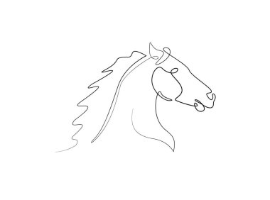 Tek hatlı resimde baş at. Güzel at kafasının kesintisiz çizimleri..