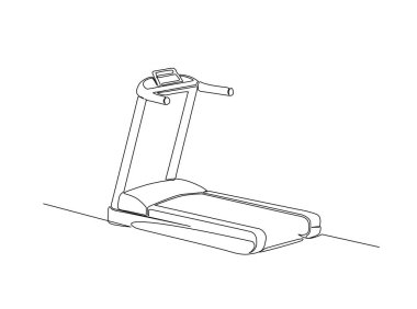 Tek ana hatlı çizimde koşu bandı ekipmanları. Spor malzemelerinin kesintisiz çizimi - koşu bandı.