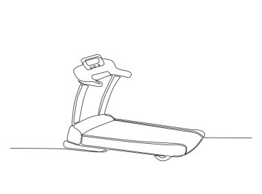 Tek ana hatlı çizimde koşu bandı ekipmanları. Spor malzemelerinin kesintisiz çizimi - koşu bandı.