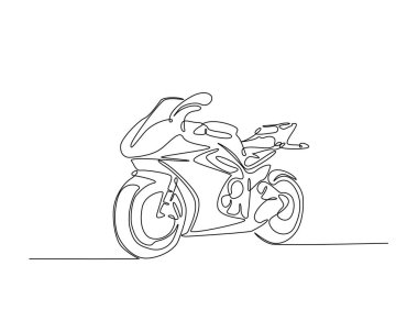 Tek hatlı resimli spor motosikleti. Süper motosiklet motosikletinin kesintisiz çizimi.