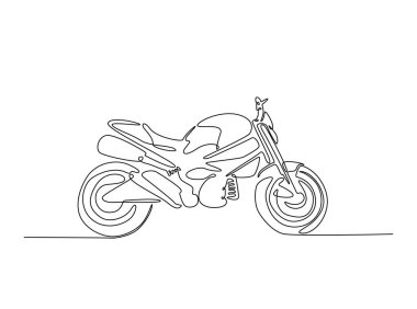 Tek hatlı resimli spor motosikleti. Süper motosiklet motosikletinin kesintisiz çizimi.