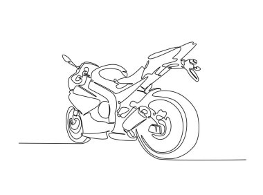 Tek hatlı resimli spor motosikleti. Süper motosiklet motosikletinin kesintisiz çizimi.