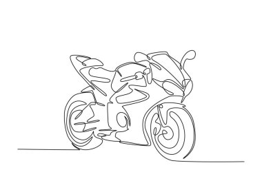 Tek hatlı resimli spor motosikleti. Süper motosiklet motosikletinin kesintisiz çizimi.