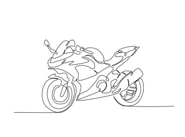 Tek hatlı resimli spor motosikleti. Süper motosiklet motosikletinin kesintisiz çizimi.