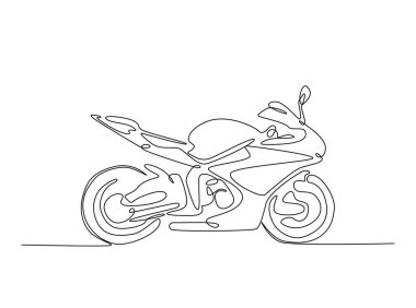 Tek hatlı resimli spor motosikleti. Süper motosiklet motosikletinin kesintisiz çizimi.