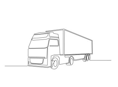 Nakliye kamyonu çizimi. Konteynır kamyonu ya da kargo kamyonu çizimleri devam ediyor. Düzenlenebilir vuruş.