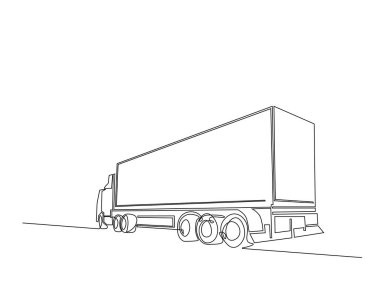 Nakliye kamyonu çizimi. Konteynır kamyonu ya da kargo kamyonu çizimleri devam ediyor. Düzenlenebilir vuruş.