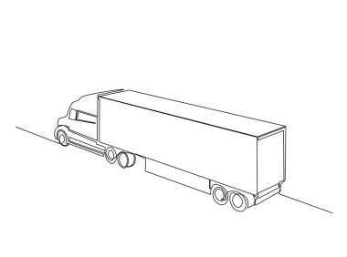 Nakliye kamyonu çizimi. Konteynır kamyonu ya da kargo kamyonu çizimleri devam ediyor. Düzenlenebilir vuruş.