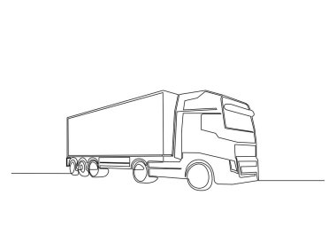 Nakliye kamyonu çizimi. Konteynır kamyonu ya da kargo kamyonu çizimleri devam ediyor. Düzenlenebilir vuruş.