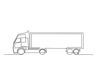Nakliye kamyonu çizimi. Konteynır kamyonu ya da kargo kamyonu çizimleri devam ediyor. Düzenlenebilir vuruş.
