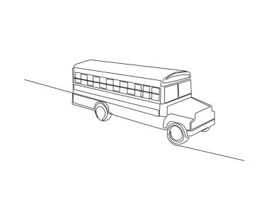 Tek hatlı illüstrasyonla okul otobüsü. Okul otobüsünün kesintisiz çizimi.