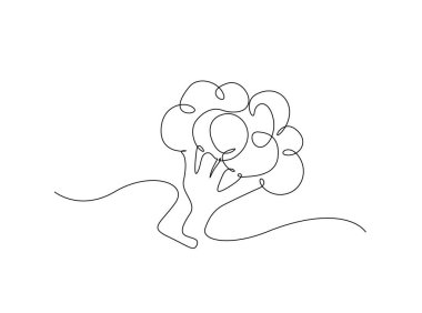 Tek bir taslak çizimde taze brokoli. Sürekli brokoli sebzesi çizimi.