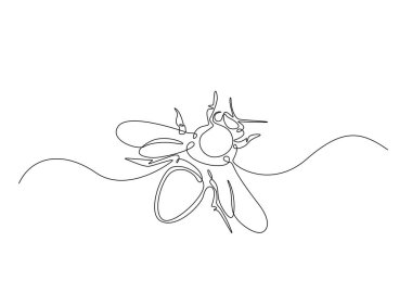 Tek çizgili resimde uçan bal arısı. Bal arısının aralıksız çizimi.