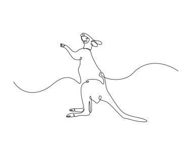 Vahşi kanguru tek bir tasvir halinde. Kanguru hayvanının aralıksız çizimleri..