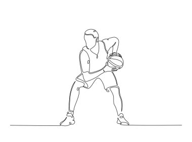 Tek ana hatlı resimde basketbolcu. Basketbolcunun aralıksız çizimi.