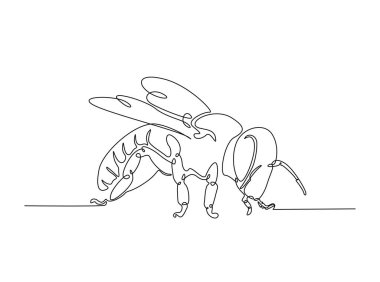 Tek çizgili resimde uçan bal arısı. Bal arısının aralıksız çizimi.