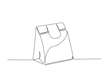 Tek hatlı resimli kahve ya da çay kağıdı paketi. Kese kağıdı ambalajının kesintisiz çizimi.