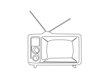 Retro TV oynatıcısı, tek ana hatlı illüstrasyon. Eski TV oyuncusunun kesintisiz çizimleri. Düzenlenebilir vuruş.