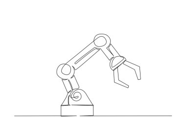 Tek çizgili çizimde robot kol mekaniği. Endüstri için mekanik robot elinin kesintisiz çizimi.
