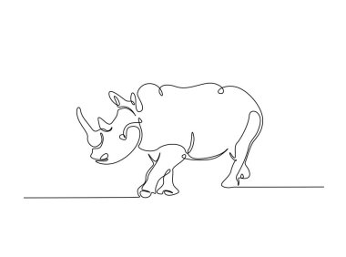 Vahşi gergedanlar tek ana hatlı resimlerde. Gergedan hayvanının aralıksız çizimleri..