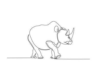 Vahşi gergedanlar tek ana hatlı resimlerde. Gergedan hayvanının aralıksız çizimleri..