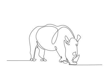 Vahşi gergedanlar tek ana hatlı resimlerde. Gergedan hayvanının aralıksız çizimleri..