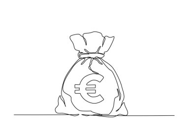 İçinde avro sembolü olan para çantası. Avro para çantasının sürekli çizimi.