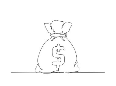 İçinde dolar sembolü olan para çantası. Para çantasının aralıksız çizimi.