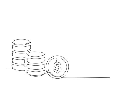 Para yığını tek bir taslak resimde. Bozuk paraların aralıksız çizimi.