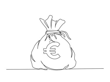 İçinde avro sembolü olan para çantası. Avro para çantasının sürekli çizimi.