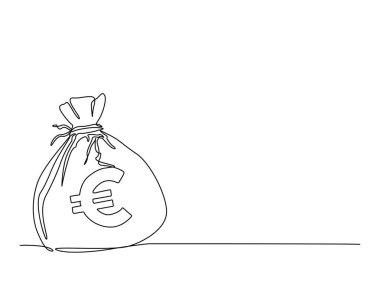 İçinde avro sembolü olan para çantası. Avro para çantasının sürekli çizimi.