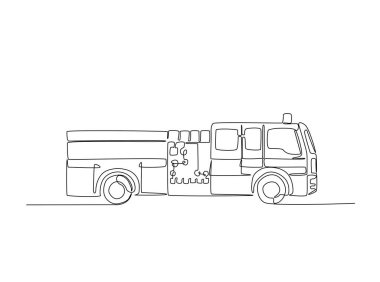 İtfaiye arabası çizimi. İtfaiye aracının aralıksız çizimleri. Düzenlenebilir vuruş.