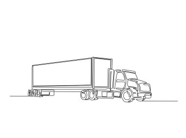 Nakliye kamyonu çizimi. Konteynır kamyonu ya da kargo kamyonu çizimleri devam ediyor. Düzenlenebilir vuruş.