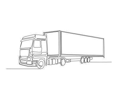 Nakliye kamyonu çizimi. Konteynır kamyonu ya da kargo kamyonu çizimleri devam ediyor. Düzenlenebilir vuruş.